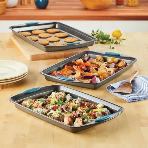 Rachael Ray Nonstick Bakeware Cookie Pan Set, Baking Sheets, 3-Piece, Gray