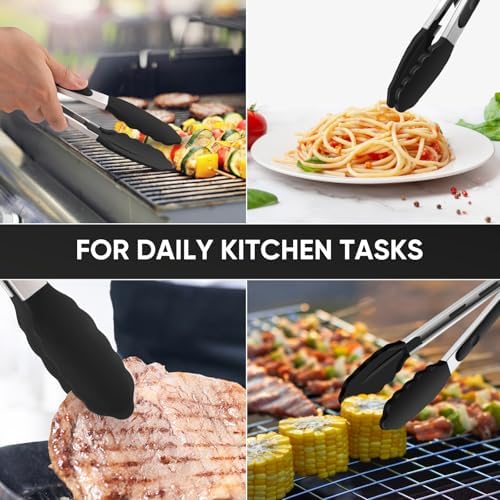 9-Inch Kitchen Tongs for Cooking with Silicone Tip,Black