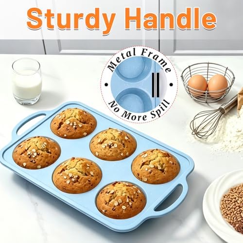 Jumbo Muffin Pan, Metal Reinforced Frame 6-Cup Large Silicone Cupcake Pan