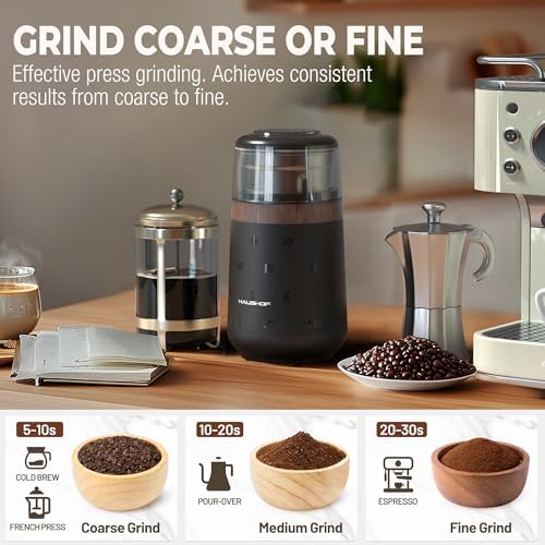 HAUSHOF Electric Coffee Grinder, One Touch Coffee Bean and Spice Grinder