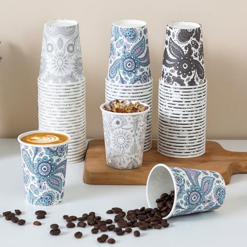 Clawsoff 300 Pack Paper Cups 8 oz, Disposable Coffee Cups 8 OZ (Paisley)