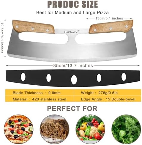 Sharp Pizza Cutter Rocker 14 inch with Double Handles and Protective Cover, Good for Kitchen Dining Room