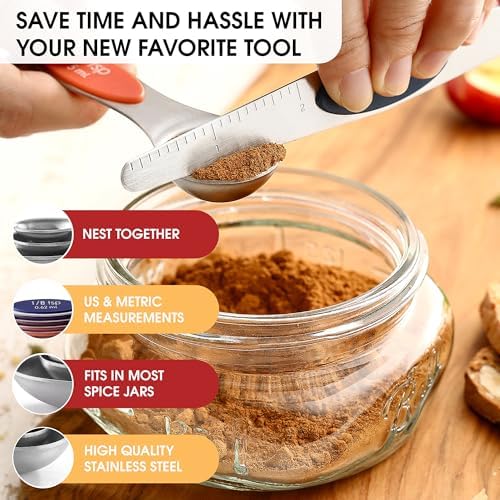 Spring Chef Stainless Steel 8 Magnetic Measuring Spoons, Mountain Sunrise
