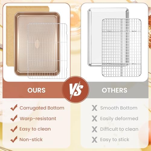 Heavy Duty Baking Sheet with Wire Rack Set, Thickened Carbon Steel pan 17.5"x11.8" with Cooling Rack, Nonstick Baking Pan Warp Resistant, 50 Parchment Sheets for Baking Cookie, Roasting Veggie & Bacon