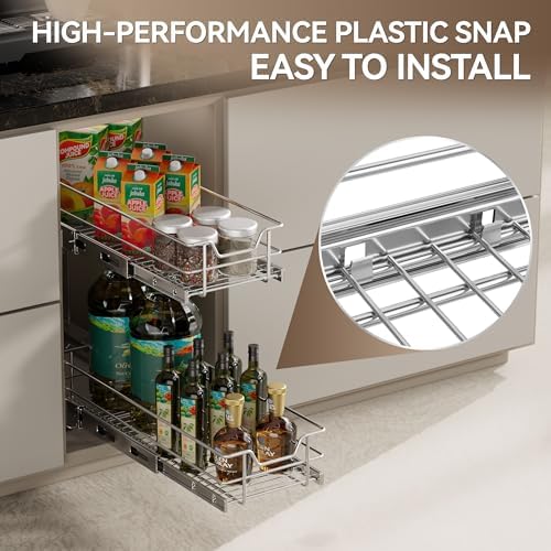 2 Tier Pull Out Cabinet Organizer 15" W X 17" D, Chromed, Full Slide Out