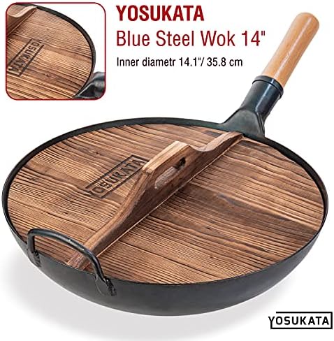 YOSUKATA Premium Wok Cover 14 in - Wooden lid for Frying Pan
