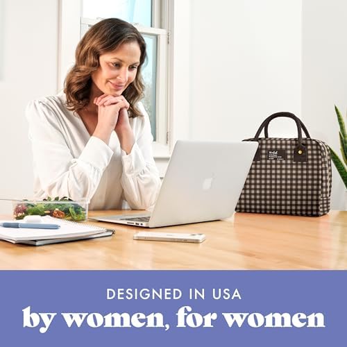 Fit & Fresh Bloomington Lunch Bag for Women - Insulated Large Lunch Box for Work with Containers, Leak-Resistant, Gingham Tan