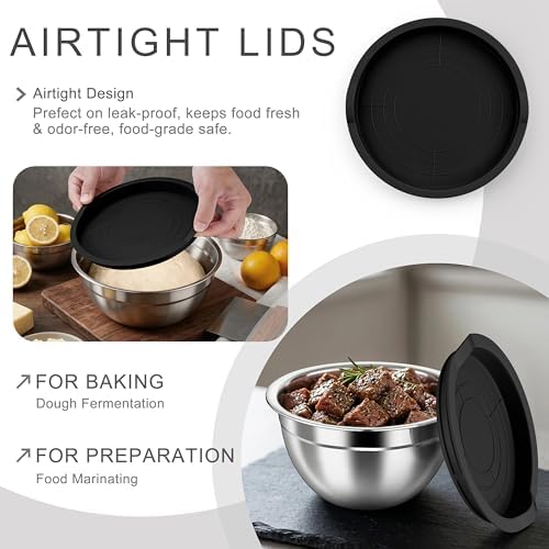HaWare Mixing Bowls with Airtight Lids, 6-Piece Stainless Steel Salad Bowls