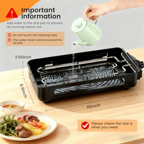 Electric Indoor Grill 1700W 2 in 1 Smokeless Griddle Grill Pan for Kitchen