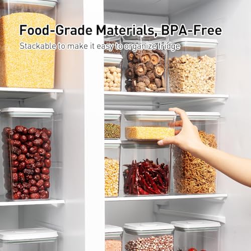 Airtight Food Storage Containers,1.3Qt 3Pcs Pop Food Containers with Lids, Stackable One Button Opening Kitchen Pantry Organizers and Storage, BPA-Free Food Containers Set for Snacks Candy Spices