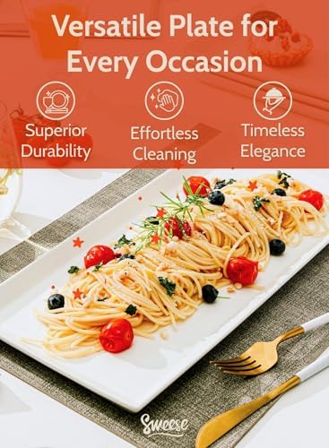 Sweese White Serving Platters, Porcelain Serving Trays for Parties, Large Rectangular Plates - 15.5 Inch, Set of 4 (Pack of 2)