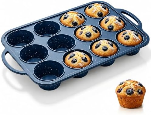 Vinino 12 Cup Silicone Muffin Pan with Stainless Steel Frame - Blue