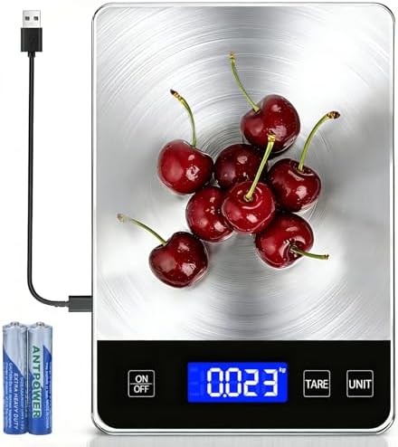 Digital Kitchen Scale, 33lb High Capacity Food Scale with Battery, 304 Stainless Steel Platform for Weight, Meal Prep, Baking