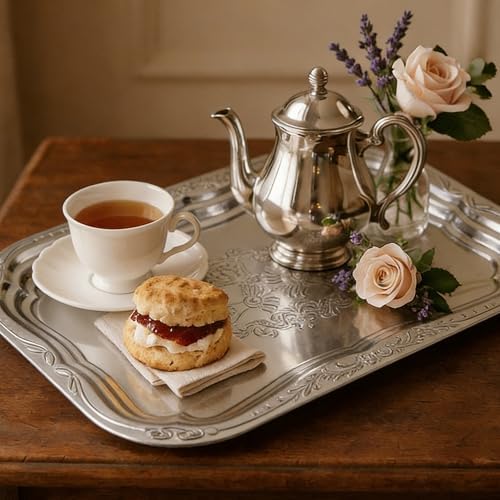 4-Pack Large Oval Silver Serving Trays - 15.7"x10.8" Mirror Platter Set for Party, Wedding, Birthday, Christmas, Appetizers, Desserts, Food Display, Kitchen Table, Buffet