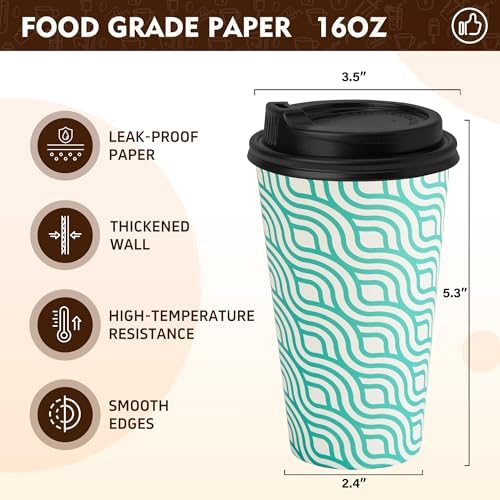 YEEHAW 16 oz Coffee Cups with Lids, Green, 100 Pack