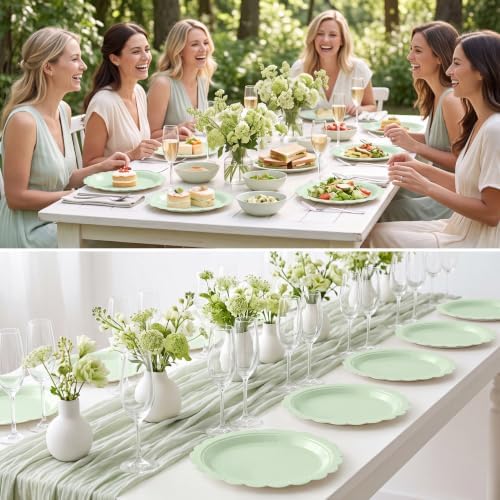 NatNarr 30 Pk Sage Green Paper Plates 9" Scalloped Sage Baby Shower Plates