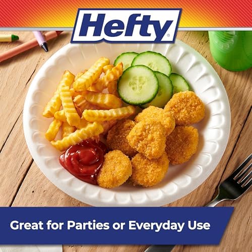 Hefty Everyday Soaf Proof Round Foam Plates, White, 10.25 inches, 60ct