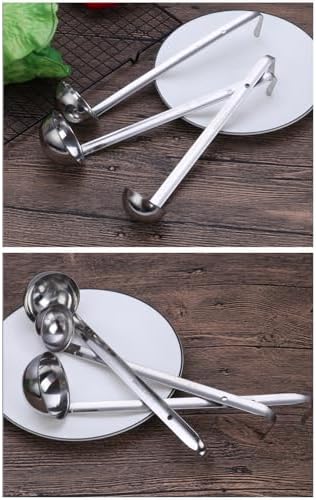 3-Pack Stainless Steel Soup Ladle Set with Hooked Long Handle 3 oz
