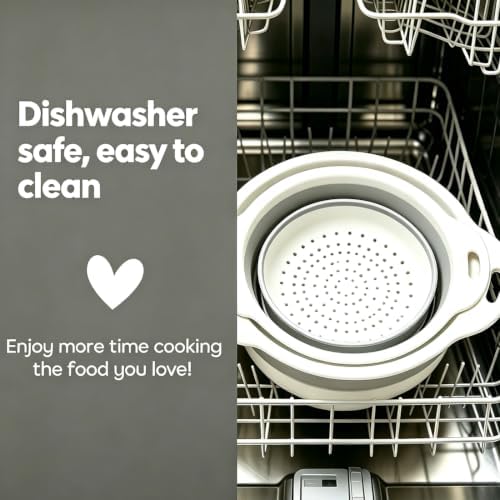 AUOON Collapsible Colander Set (3QT + 4QT) with Draining Base, White+Gray