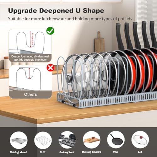 Housolution Pot and Pan Lid Organizer Holder Storage Rack, Grey