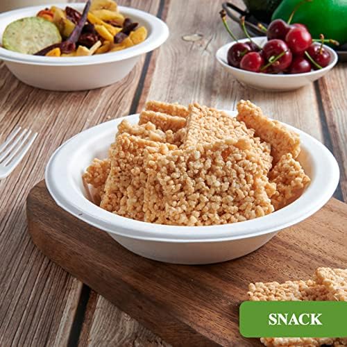 Vplus 200 Pack 12 OZ Compostable Paper Bowls, Bagasse Bowls，White