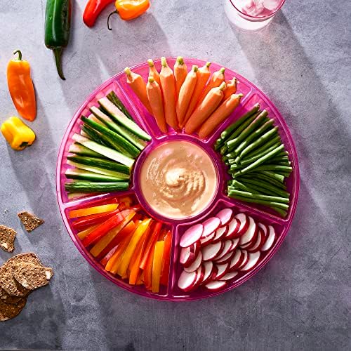Plasticpro 6 Sectional Round Plastic Serving Tray/Platters Pink Pack of 2