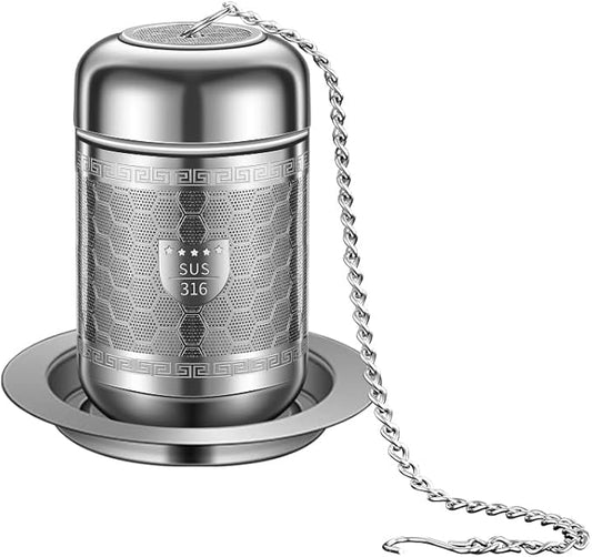 316 Stainless Steel Tea Strainers for Loose Tea with Drip Trays, Extra Fine Mesh Tea Infuser, Loose Leaf Tea Steeper (1 Pack - Small)