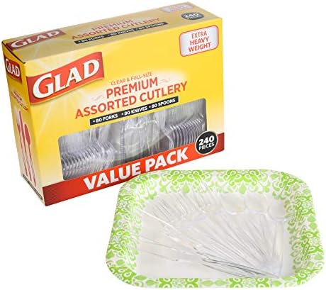 Glad Clear Disposable Cutlery Set with Heavy Duty Plastic Forks, Knives, and Spoons, Reusable Dishwasher Safe Plastic Utensils for Parties and Everyday Use, 240 Count (Pack of 6)