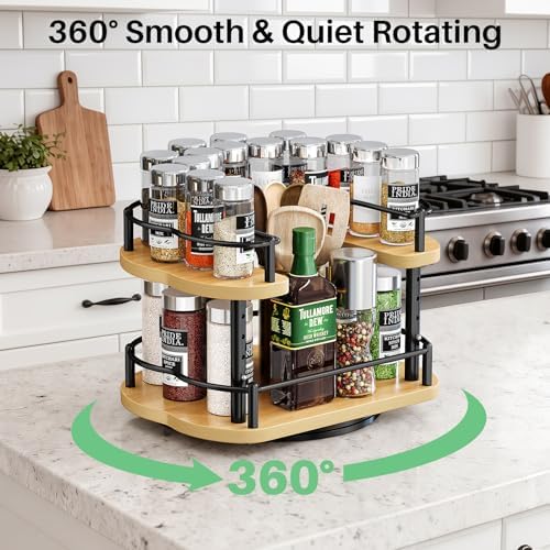 SNTD Lazy Susan Spice Rack Organizer for Cabinet, Wood, Natural, 12 in