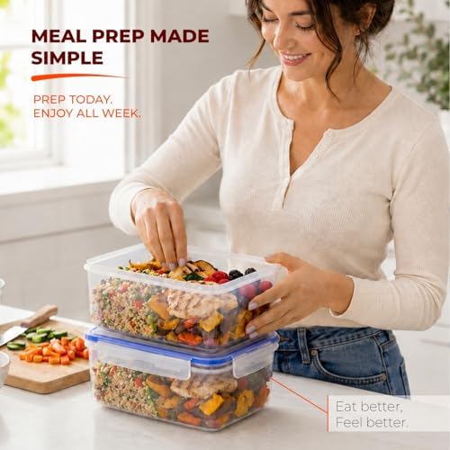 Tribello 68 oz Airtight Food Storage Containers with SnapTight Lids – Clear, Stackable, BPA-Free Meal Prep Containers for Kitchen, Freezer & Pantry – 3-Pack