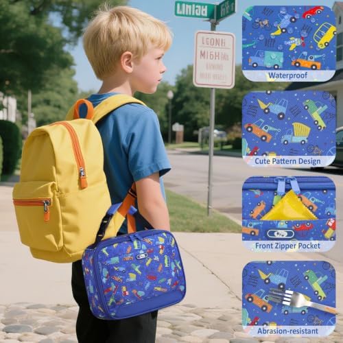 Tenot Lunch Box Kids Insulated Lunch Tote Bag Blue Car