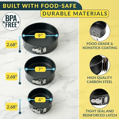 Springform Pan Set of 3, Nonstick Cheesecake Pans 4/7/9" Carbon Steel