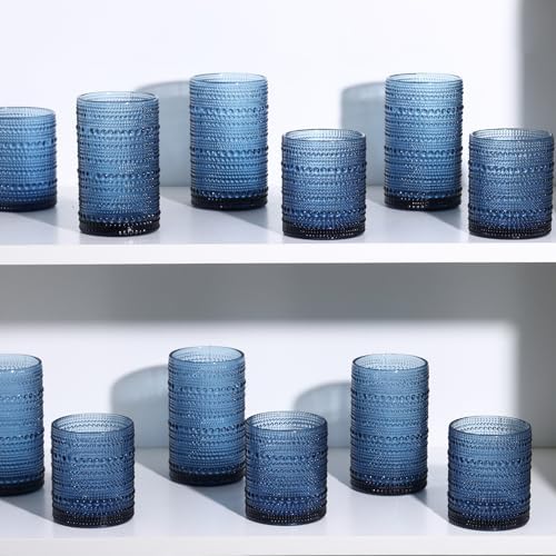 Moretoes 12 Pack Blue Hobnail Drinking Glasses Vintage Water Glass Cups