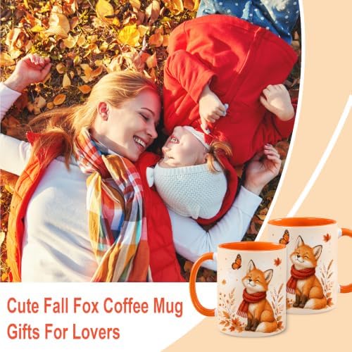 Hyturtle Fall Fox Coffee Mug And Keychain - Cute Fox Gift For Women - Autumn Animals For Lovers - Maple Leaf Animals Present For Her - Thanksgiving Decor - Coffee Cup Ceramic Mug 11 Oz
