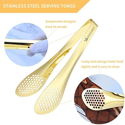 MSY BIGSUNNY 2 Pack Buffet Tongs, Gold-plated Stainless Steel Food Tongs Serving Tong