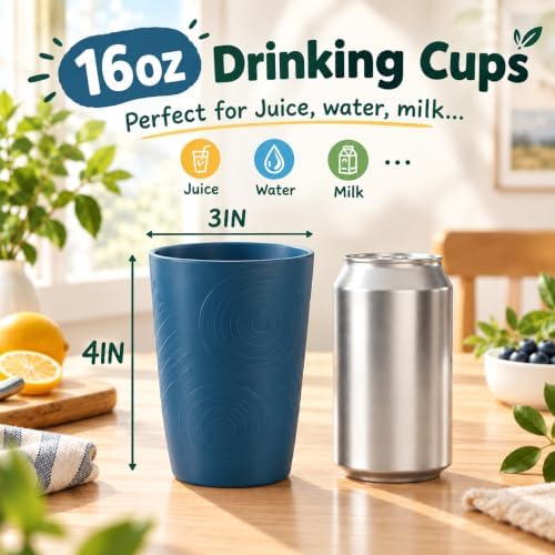 Wheat Straw Cups 16 OZ, Plastic Drinking Glasses (Multicolor)