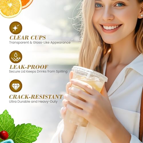 Ginkgo 100-Pack 20oz Clear Plastic Cups with Lids and Straws