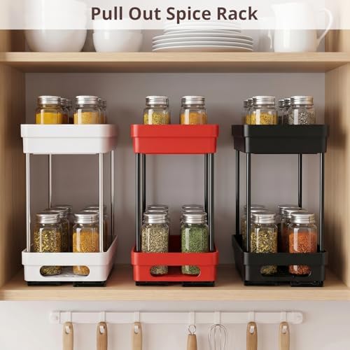 3 Pack Pull Out Spice Rack Organizer for Cabinet, Slide Out Spice Racks Organizer, Spice Cabinet Organizers, Cabinet Size Need:12'' Highx11'' Deepx5'' Wide,Each Tier Hold 10 Spice Jar- 2 Tier,3 Colors