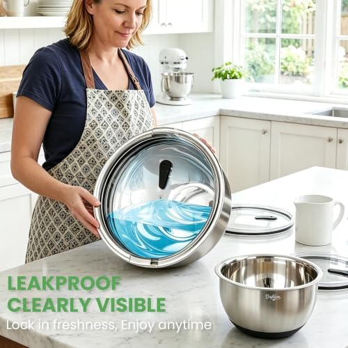 Mixing Bowls with Clear Airtight Lids, 3-Piece Stainless Steel Set, Black
