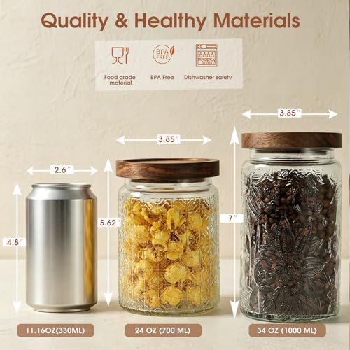 Vintage Glass Jar with Lid Airtight Candy Coffee Canister Food Storage Set