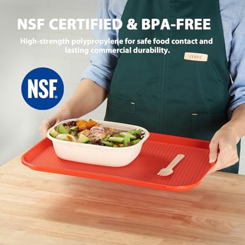 CURTA 6 Pack Plastic Serving Trays, 12x16 Inch Red Cafeteria Lunch Trays