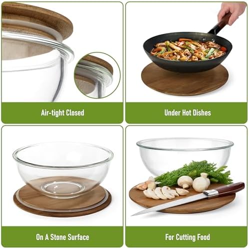 Stackable Glass Mixing Bowls with Acacia Lids Set of 5