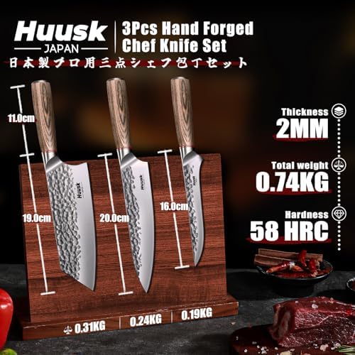 Huusk Japanese Kitchen Knife Set of 3, Professional Chef Knives Set