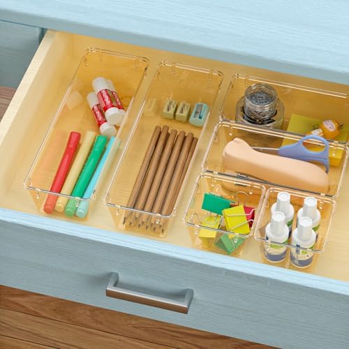 9 Pack Clear Drawer Organizer Set, Drawer Storage Trays, Storage Bins