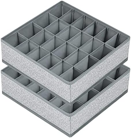 Joyoldelf Sock Drawer Organizer Underwear Organizer, 24 Cell Collapsible Closet Organizer Underwear Storage Boxes for Socks, Ties, Belts (Gray)
