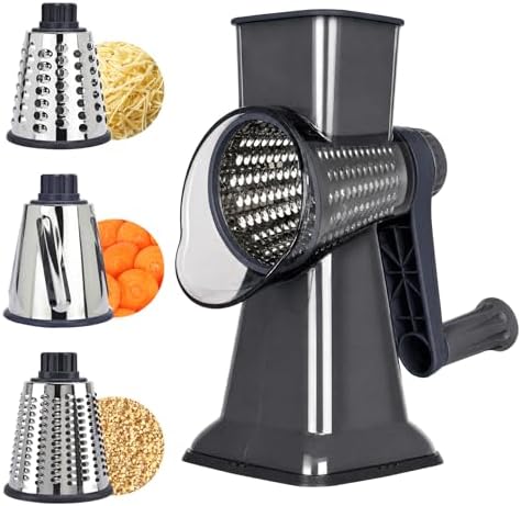 Rotary Cheese Grater, Cheese Grater Hand Crank, 3-Blade Grater