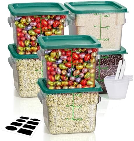 6QT 6PCS NSF Commercial Clear Food Storage Containers with Lids(GREEN)