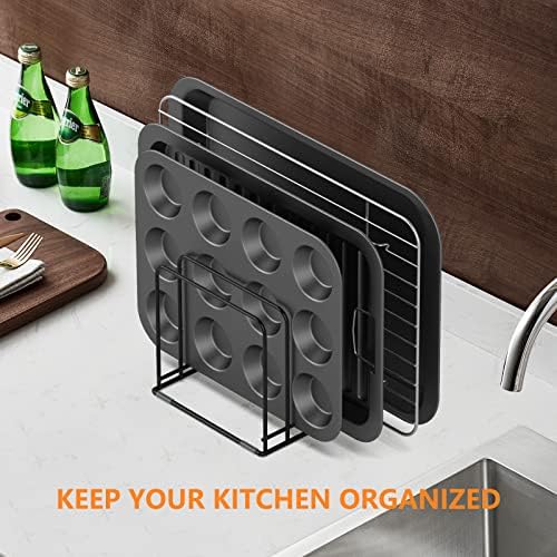 KORRTFID Kitchen Cabinet Organizer, Steel Cookware Holder, Divided Holder with 5 Slots for Skillets Baking Tray and Chopping Board Rack - Baking Pan Holder Storage (2 PCS)
