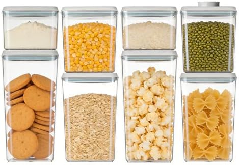 Airtight Food Storage Container with One-Touch Lid, 8-Piece Set (1.3, 2.1, 2.9, 3.6 QT* 2) Stackable Durable BPA-Free for Flour, Cereal & Complete Pantry Organization.