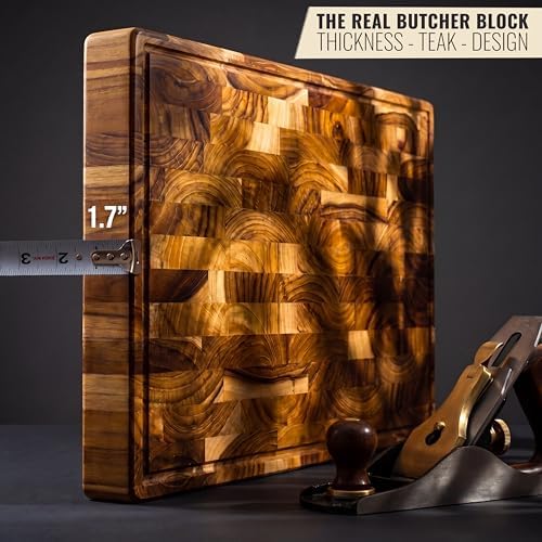 Teak Wood Cutting Board for Kitchen, End Grain Extra Thick Butcher Block
